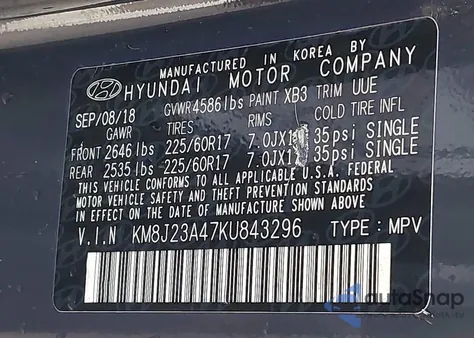 2019 Hyundai Tucson Se z USA, uszkodzony, nr VIN KM8J23A47KU843296